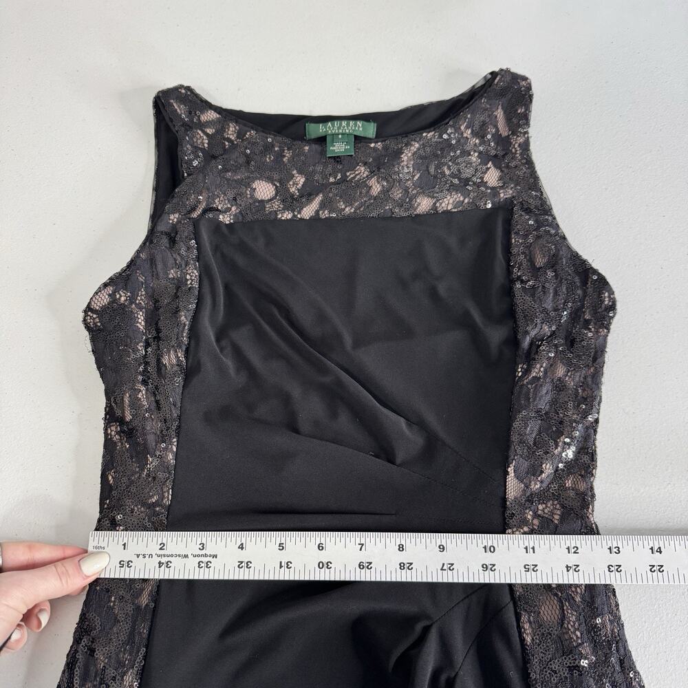 Lauren‎ Ralph Lauren Evening Gown Womens 6 Black Lace Sequin Panel Ruched Maxi - Picture 7 of 9